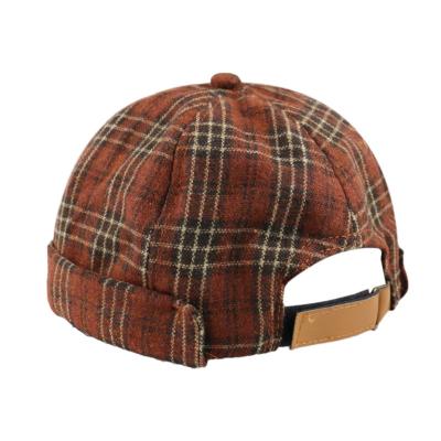 China Autumn Plaid Pattern Custom Logo COMMON Beanie Fashion Brimless Hat for sale