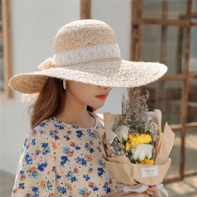 China Spring Lace And Straw Summer Lafite Sun Eco-friendly Female Sun Fresh Natural Pure Handwoven Yellow Straw Hat for sale