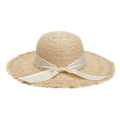 China Eco-friendly fadora hats wide brim raffia ribbon sun protection unedged womens floppy straw hat for sale