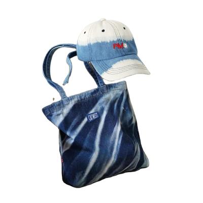 China 2021 eco-friendly denim laundered colo backpacks washed custom distressed hat and bag set for sale