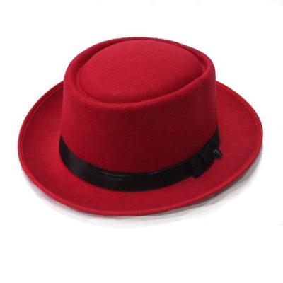 China Factory Cheap Printing Black Ribbon Wool Felt Logo Meat Pie Hat Eco - Friendly for sale