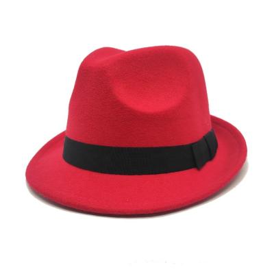 China Eco-friendly Print Logo Ribbon Red Wool Felt Fedora Hat From China Factory for sale