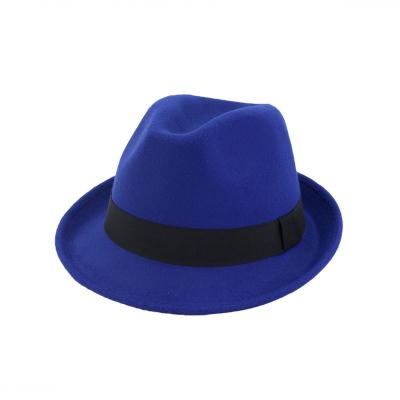 China Eco Friendly Promote Logo Band Blank Royal Blue Free Fedora Hats Men for sale