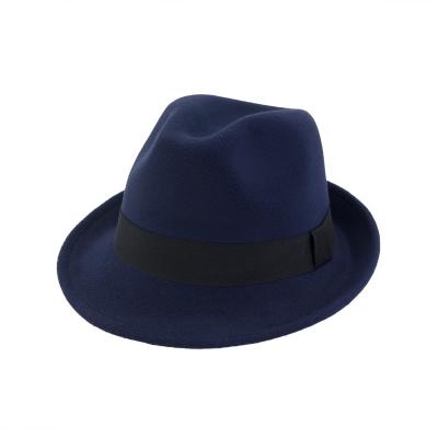 China Eco-Friendly Custom Plus Size Black Stripe Mens Navy Felt Fedora With Logo for sale