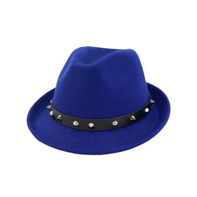 China Eco-Friendly Women Rivet Belt Royal Blue Australian Winter Wool Felt Fedora Hats for sale