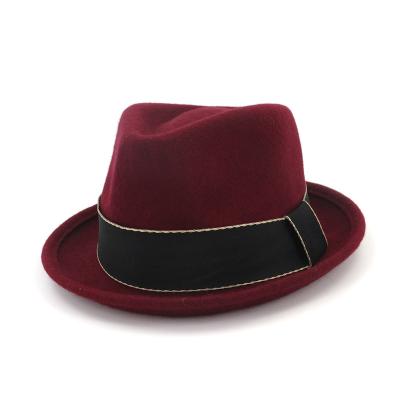 China Burgundy Short Brim Fedora 100% Wool Felt Hat Eco - Friendly High End Body For Winter for sale