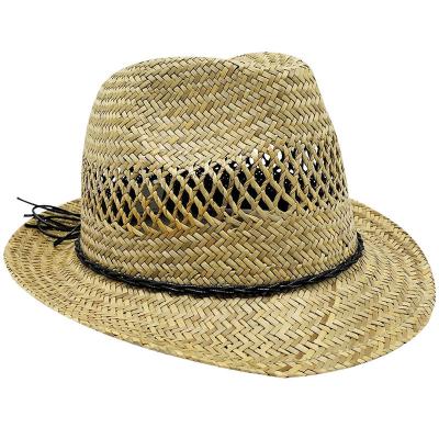 China China Eco-friendly Manufacture Personal Design Branded Natural Grass Beach Straw Fedora For Summer for sale