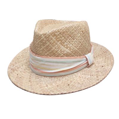 China Wholesale Eco-Friendly Raffia Straw Fedora Panama Style Woman Beach Summer Hat for sale