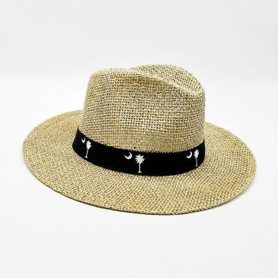 China Custom Made Eco-Friendly Logo Beach Original Flat Brim Fedora Men Straw Panama Fashion Hats For Summer for sale