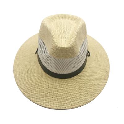 China Strip Summer Sun Mens Eco - Friendly Leather Paper Mesh Cheap Panama Hats for sale