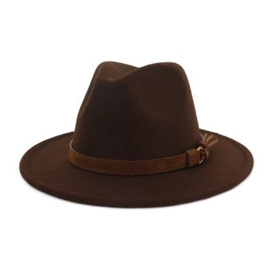 China Eco-Friendly Classic Unisex Pure Leather Belt-Buckle Soft Disc Felt Tan Fedora Hat for sale