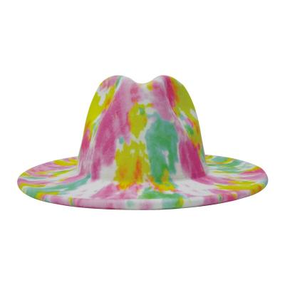 China Custom Tie Dye Eco-Friendly Logo Wide Brim Cotton Dress Panama Fedora Hats For Women for sale