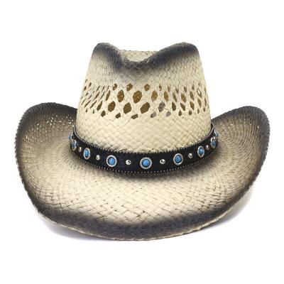 China 2022 Eco-Friendly Trends Beach Advance Black Safari Paint Brim Summer Straw Cowboy Hat Felted Hat for sale