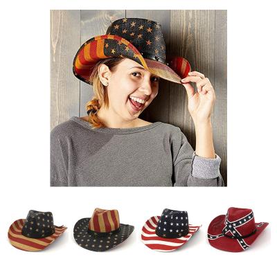 China Sun Eco-Friendly Funny Hat Independence Day Party Fashion American Flag Unisex Western Cowboy Hat for sale