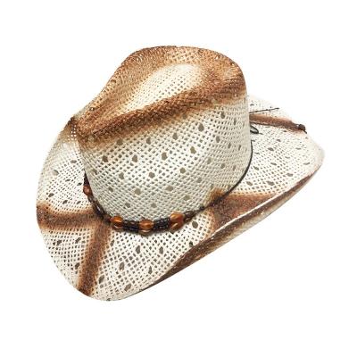 China Fashion Eco-friendly Summer Wooden Bead Rope Decorate Tough Men's Handmade Cowboy Hat for sale