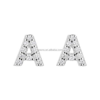 China Cute Fine Jewelry 925 Sterling Silver Tiny CZ Initial Letter A To Z Stud Earrings For Girl for sale