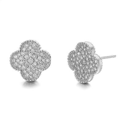 China Other 925 Sterling Silver Four Leaf Clover Zircon Stud Earrings Shape Jewelry Women for sale