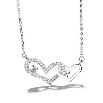 China FASHIONABLE Fine Jewelry 925 Sterling Silver CZ Double Heart Necklace for sale