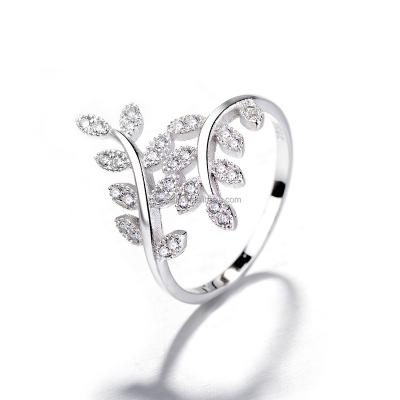 China FASHIONABLE Fine Jewelry 925 Sterling Sliver CZ Leaf Ring for sale