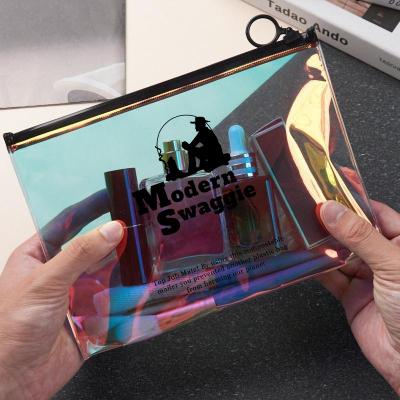 China Hot Holographic Laser Reflective Pvc Zipper Bag for Cosmetics Packaging for sale