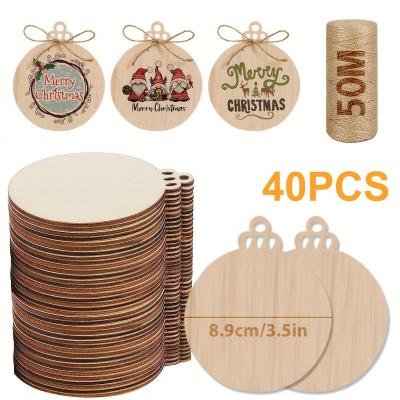 China Jute Rope 3.5 Inch DIY Wooden Christmas Ornaments Pre Drilled Wood Slices Crafts Holiday Hanging Decorations for sale