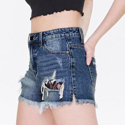 China 2021 Hot New Design Wholesale Women's Streetwear Denim Rocket Lattice Breathable Shorts Plus Size Women Blue Jeans Shorts for sale