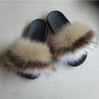 China Fashion Trend Factory Directly Sell Pink And Blue Mixed Colors Ladies Sandals Smudge Fur Slides Slippers for sale