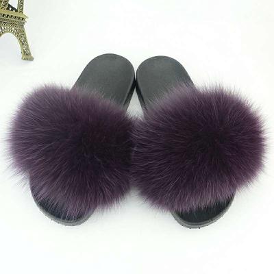 China CUSHIONING New Design Summer Fox Plush Special Outdoor Luxury Ladies Brown Fox Fur Slippers Slippers for sale