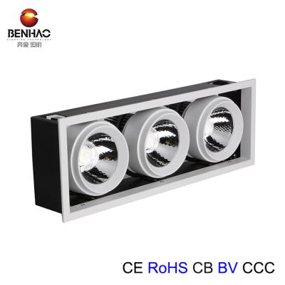 China CE ROHS Indoor Triple Heads 3*18w 2*18w 18w 12w 10w Aluminum Led Grill Light Fixture COB Recessed Grill Lamp for sale