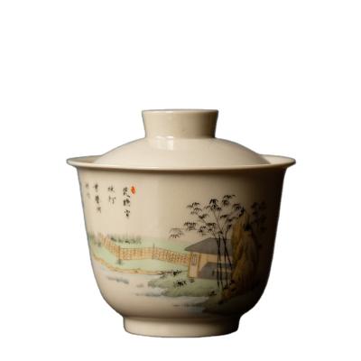 China Retro Japanese Style Sustainable Handmade Flowers Personal Ceramic Kungfu Tea Cup150ml With Lid for sale