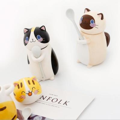 China Viable Creative Cartoon Mug 4 Cat Lovers Mug Birthday Gift Ceramic Cat Fortune Cat for sale