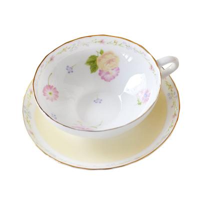 China Sustainable Wholesale England Style Handmade Vintage Bone China White Flower Coffee Cup With Saucer Set 180ml for sale