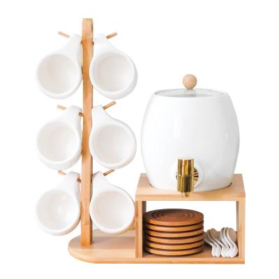 China Viable ceramic kettle with water tap water with bamboo ceramic cold water 2L mordon teapot sample style set for sale