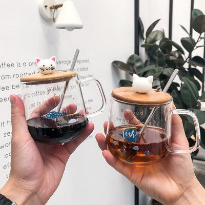 China Stocked Cute Fish Cat Cartoon Student Lid Wooden Cup Wooden Water Cup Small Fresh Cup for sale