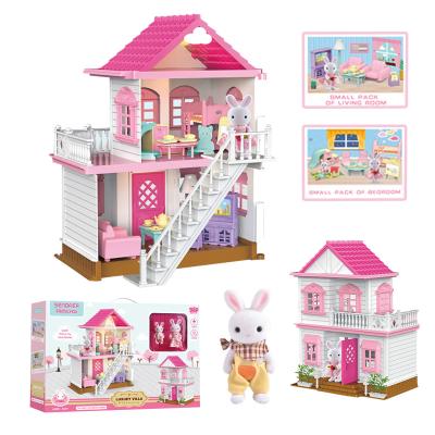 China DIY Furniture Toys Set 2020 Hot Selling Children Plastic Play House Mini Rabbit Villa Gift Box Luxury Girl Toy Set for sale