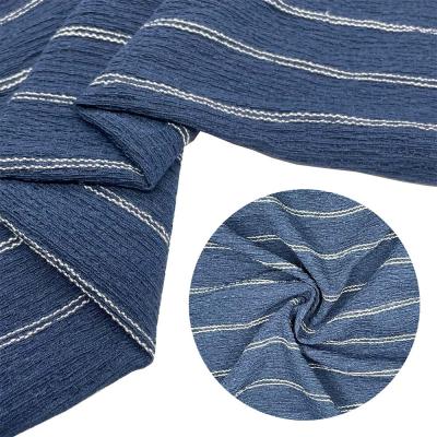 China New Hot Selling Anti-static White Polyester Woven Fabric Fashion Polyester Stripe Crepe Blue Fabric For Dress for sale