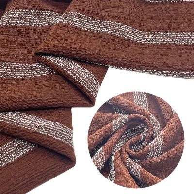 China New anti-static hot sale white 100% polyester stripe crepe fabric warp knitted fashion brown fabric for dress for sale