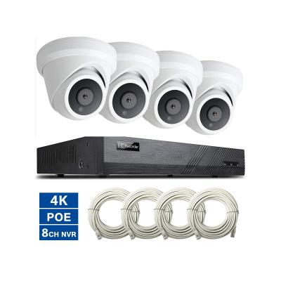 China Motion Detection 8 Channel 4K 8MP PoE IP Security Camera System 4 IP Turret Dome Cameras Outdoor Waterproof Waterproof IP66 30M Human IR Detection for sale