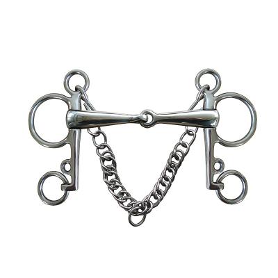 China Stainless Steel Horse Bit Pelham Bit Solid Attached Mouth With Hooks And Restrictor Chain BT0712 for sale