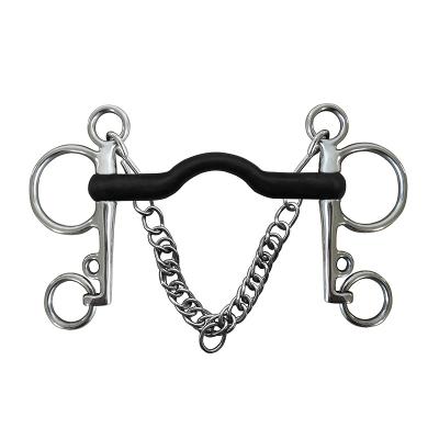 China Stainless Steel Horse Bit Pelham Bit Rubber Wrapped Jointed Mouth With Hooks And Restrictor Chain BT0716 for sale