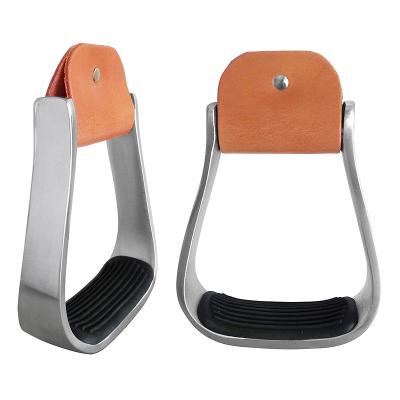 China Western style aluminum horse stirrup. With the black rubber pedal. The leather being wrapped. Size: 4 3/4