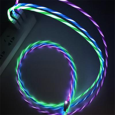 China Multi Function Cable Micro Usb C Cable Luminous Flowing Light Logo Customized Colorful Charging Cable For iPhone Android Type C for sale