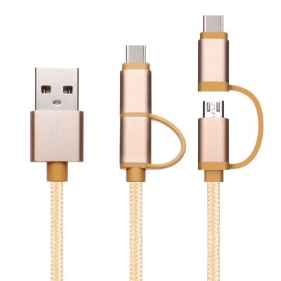 China Mobile Phone Types 2in1 Nylon Braided Type-C Micro USB Cable Cord For Android Multi Charger 2 in 1 Cable for sale