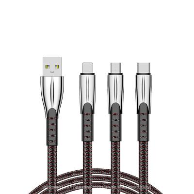 China MP3/MP4 player 3 in 1 usb cable for iphone Huawei 1.2M usb cable braid micro usb c cable fill zinc alloy nylon wire for sale