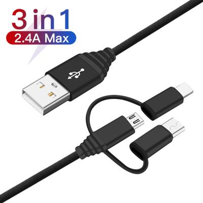 China Data Tansmission 3 in 1 Type-C Micro USB Fast Charging Multi Nylon Braided Data Cable 3A Charger Cable For iPhone 12 for sale