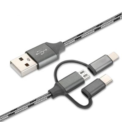 China Etc.electronic mobile phone product wholesale 2.4A nylon braided cable type fast charging data 3in1 micro usb c usb c cable for iphone cable for sale