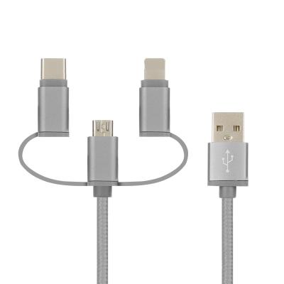 China Etc.electronic mobile phone product nylon braided 3in1 data fast charging cable 3 in 1 2.4A type micro usb c usb c cable for iphone cable for sale