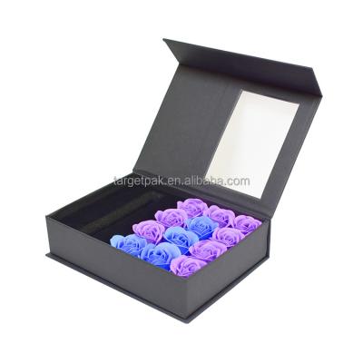 China Luxury Paper Flower Handmade Black Bridesmaid Package Boxes With Lid Magnetic Boxes For Gift Package Mothers Day Magnetic Packaging Gift Box for sale