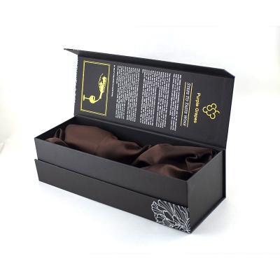 China Custom Handmade Hot Stamping Whiskey Boxes Foil Stamped Black Paper Magnetic Gift Mini Boxes For Wine Promotional Wine Box for sale