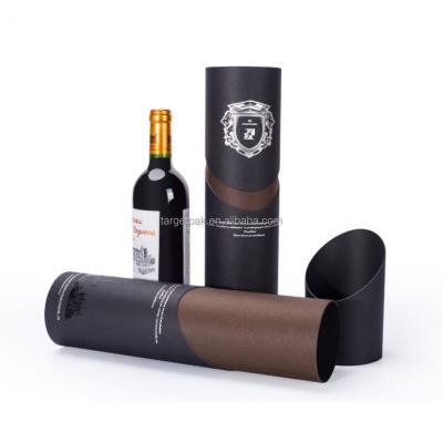 China Custom 1 bottle cardboard gift box unique black whiskey gift box black fancy handmade luxury paper tube wine black packaging box for sale